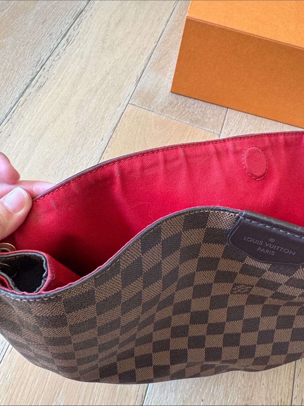 Louis Vuitton Graceful MM Damier Ebene Hobo Bag Red Interior w Box - Picture 8 of 14